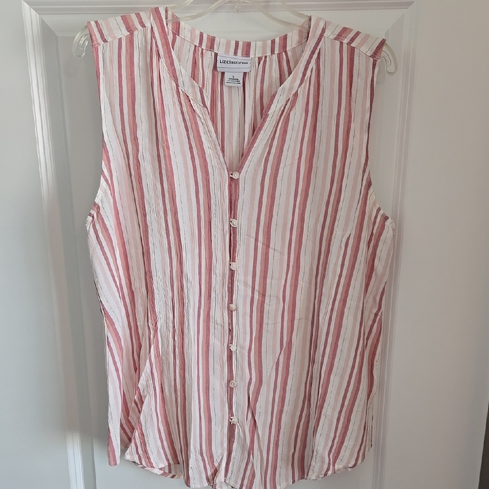Liz Claiborne Pink Vertical Stripe Sleeveless Button Front Blouse